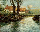 Fritz Thaulow Famous Paintings - House By The Water's Edge